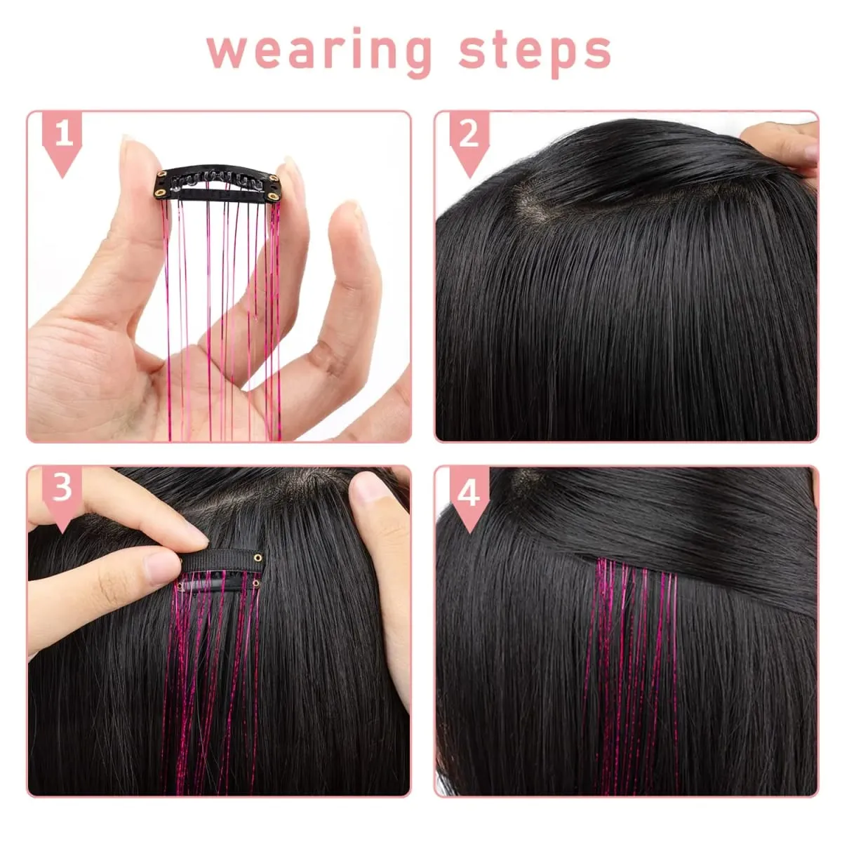 6Pcs Hair Tinsel Clip in 19.6Inch Glitter Synthetic Tinsel Hair Clip in Hair Tinsel Kit Heat Resistant Shiny Sparkle Fairy Hair — image 7