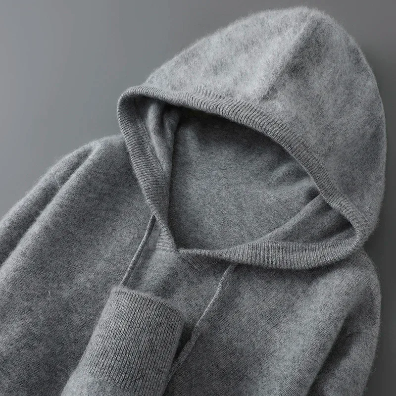 DjzDsm Autumn Winter Men's Sweater 100% Merino Wool Thick Hooded Pullover Soft Knitwear Casual Comfort Wool Clothing Tops — image 15
