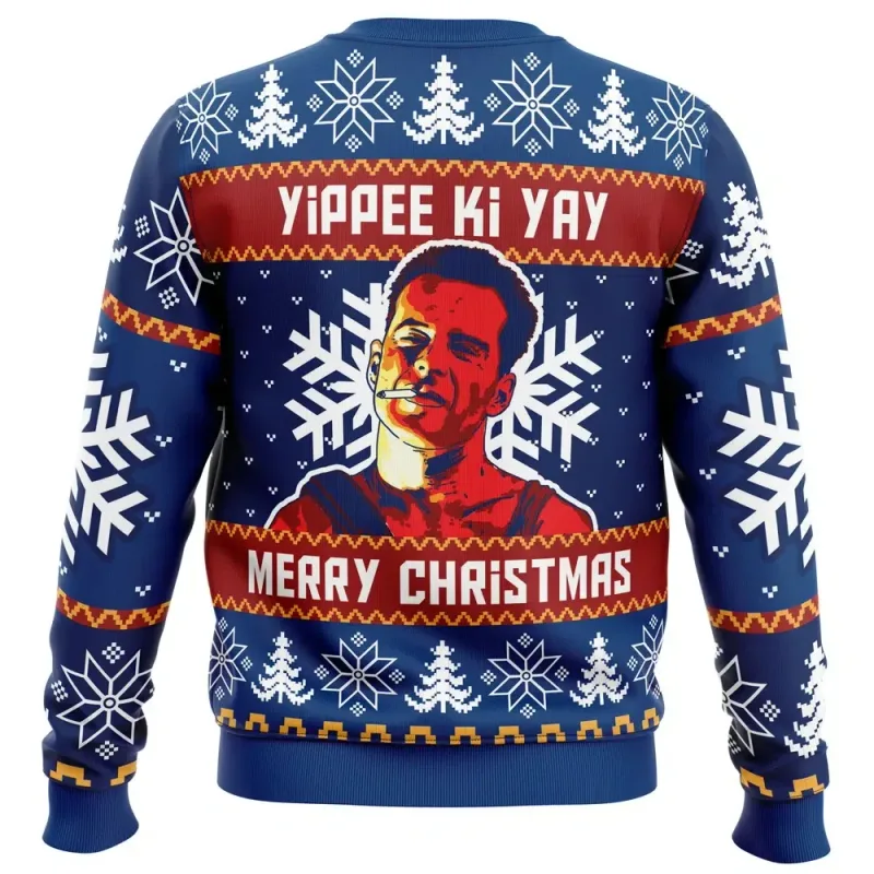 Yippee Ki Yay Die Hard Print Men's Ugly Christmas Crewneck Sweatshirt Soft Comfy Stylish Relaxed-Fit Plus Size Autumn Winter