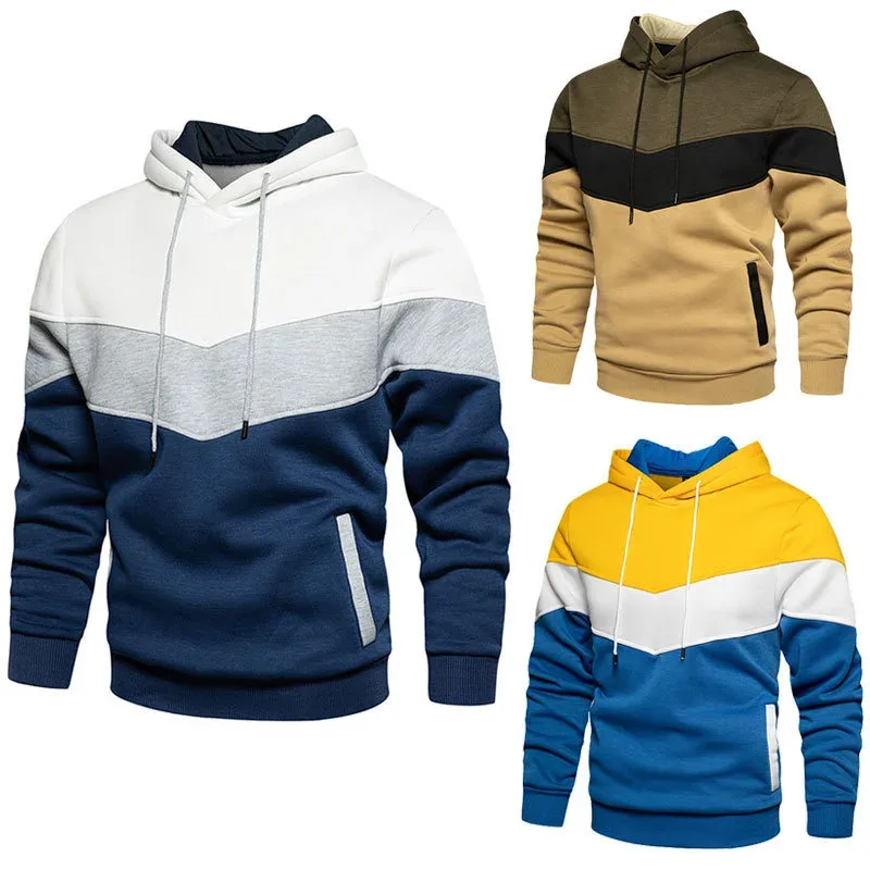 Spring Autumn Fashion splicing Men's Hoodies long sleeve Casual Hoodies Sweatshirts Sweatshirt men tops Pullover — image 2
