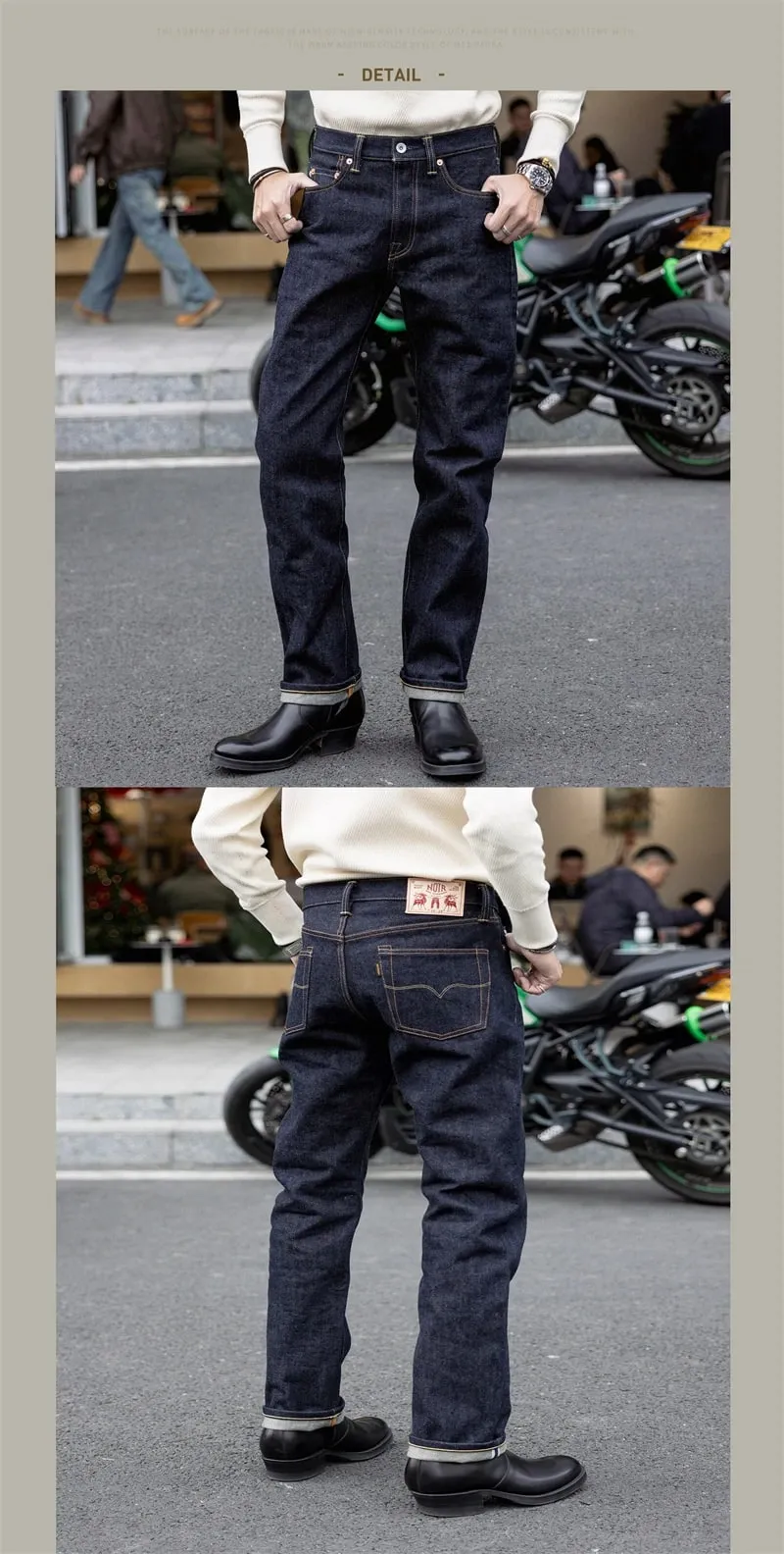 Red Tornado NOIR 21oz Selvedge Denim Slim Straight Cut Jeans Indigo Rugged Americana Style Men's Casual Pants — image 8