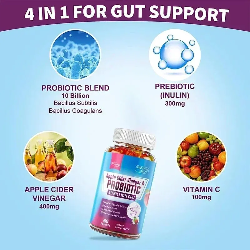 Probiotic Gummies - Contains Apple Cider Vinegar Which Aids Digestion Boosts Immunity and Relieves Constipation and Bloating — image 4