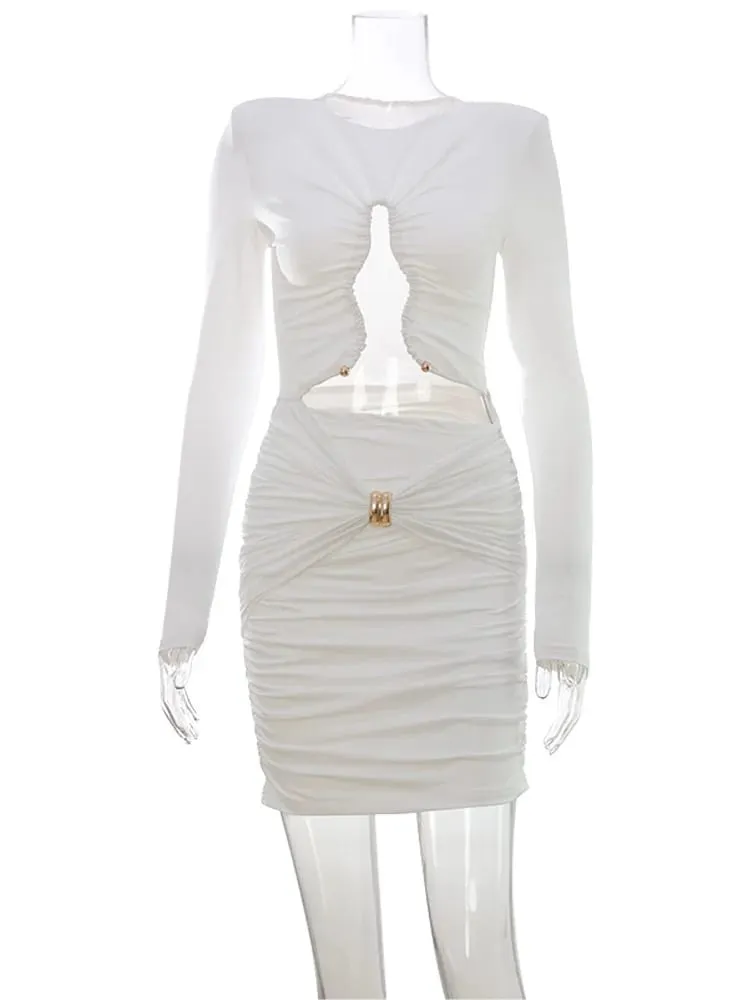 O Neck Hip Wrap Women Dresses Long Sleeve Hollow Out Fashion Sexy Club Skinny Solid Hip Wrap Bodycon Female Elegant — image 6