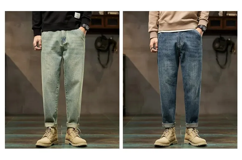 Men's Spring 2026 Loose Harem Pants Denim Retro Solid Comfortable Harajuku Straight Jeans Simple Fashion Versatile Cargo Trouser — image 8