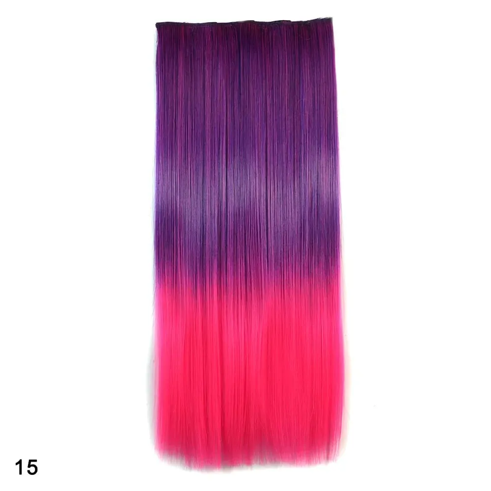 Zolin Straight Hair Clip In Hair Extension Rainbow Colorful Ombre Color One Piece With 5Clips Synthetic Cosplay Hairpieces — image 34