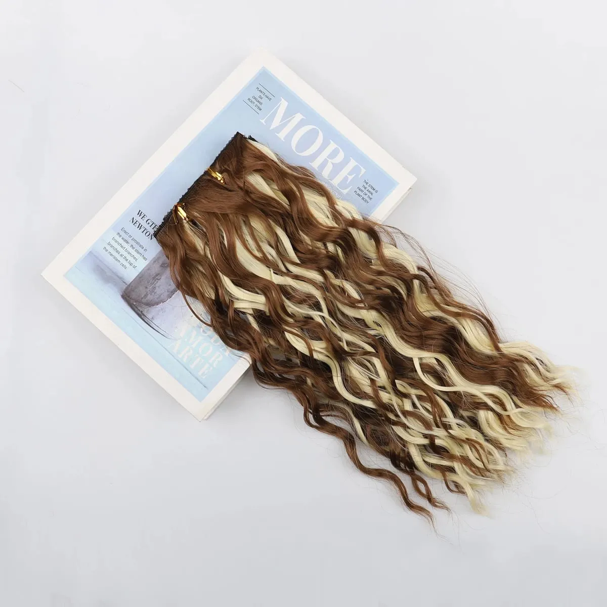 4PCS Synthetic Hair Extensions 14inch Short Curly Wavy Brown Blonde Invisible Lace Weft Natural Soft Hairpieces for Women