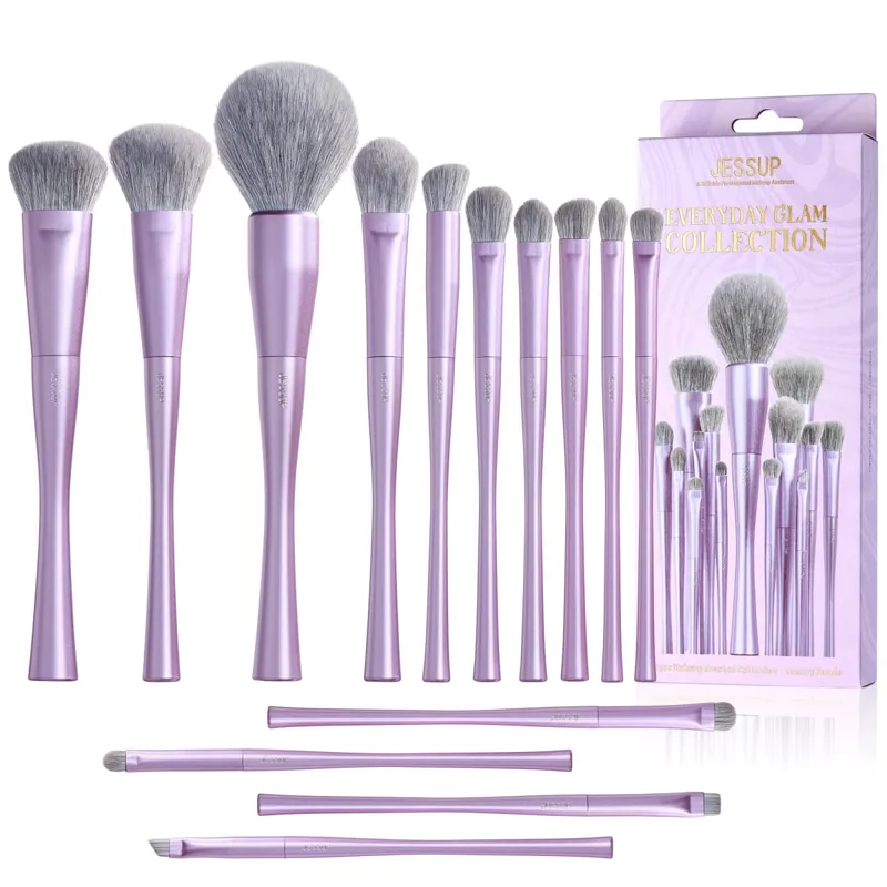 Jessup Makeup Brushes Set 14pcs Professional Vegan Foundation Eyeshadow Contour Powder Blending Brush Kit Luxury Purple T512