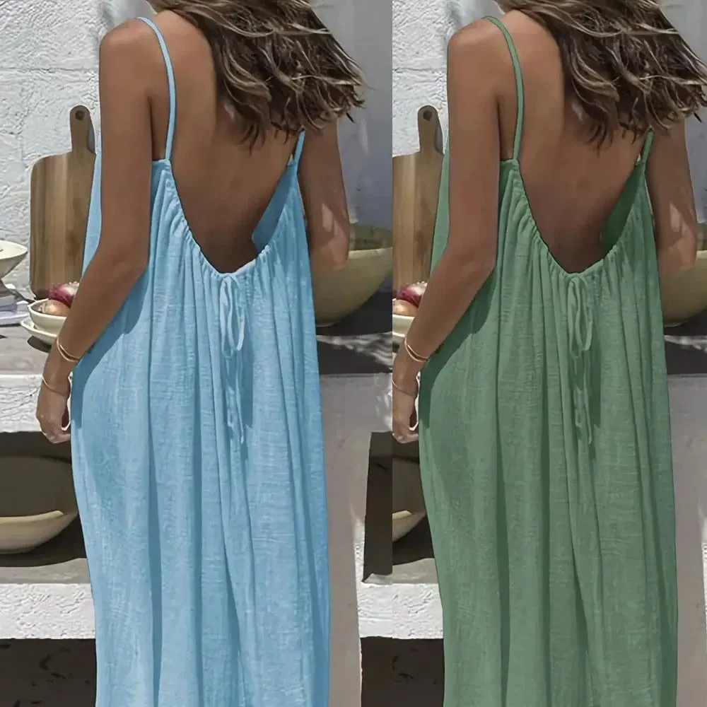 Women Sundress Summer Sexy Backless Loose Slip Beachwear Holiday Long Maxi Party Dresses WXFZ-5188 — image 3