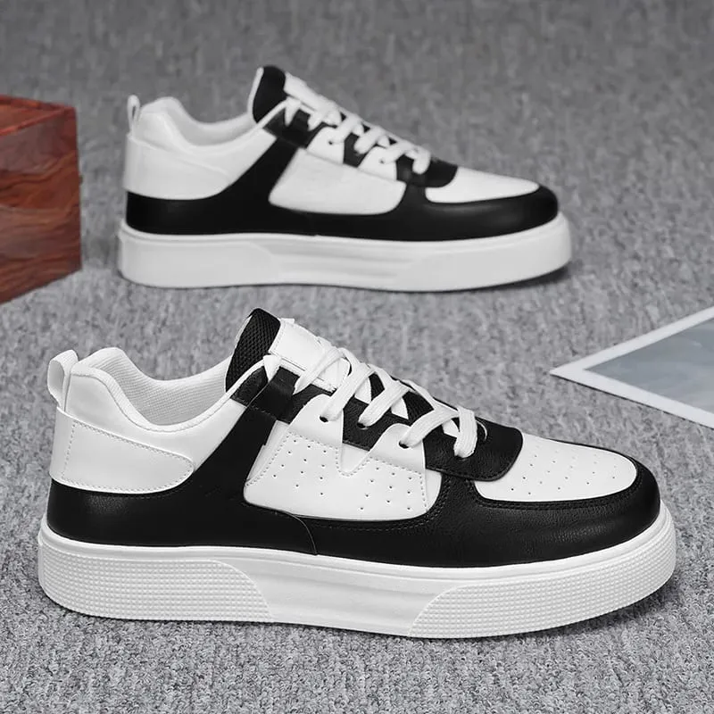 Men's Sneakers Platform Casual Shoes Fashion Outdoor Breathable Flats Lightweight White Running Shoes Lace-up Leather Men Shoes