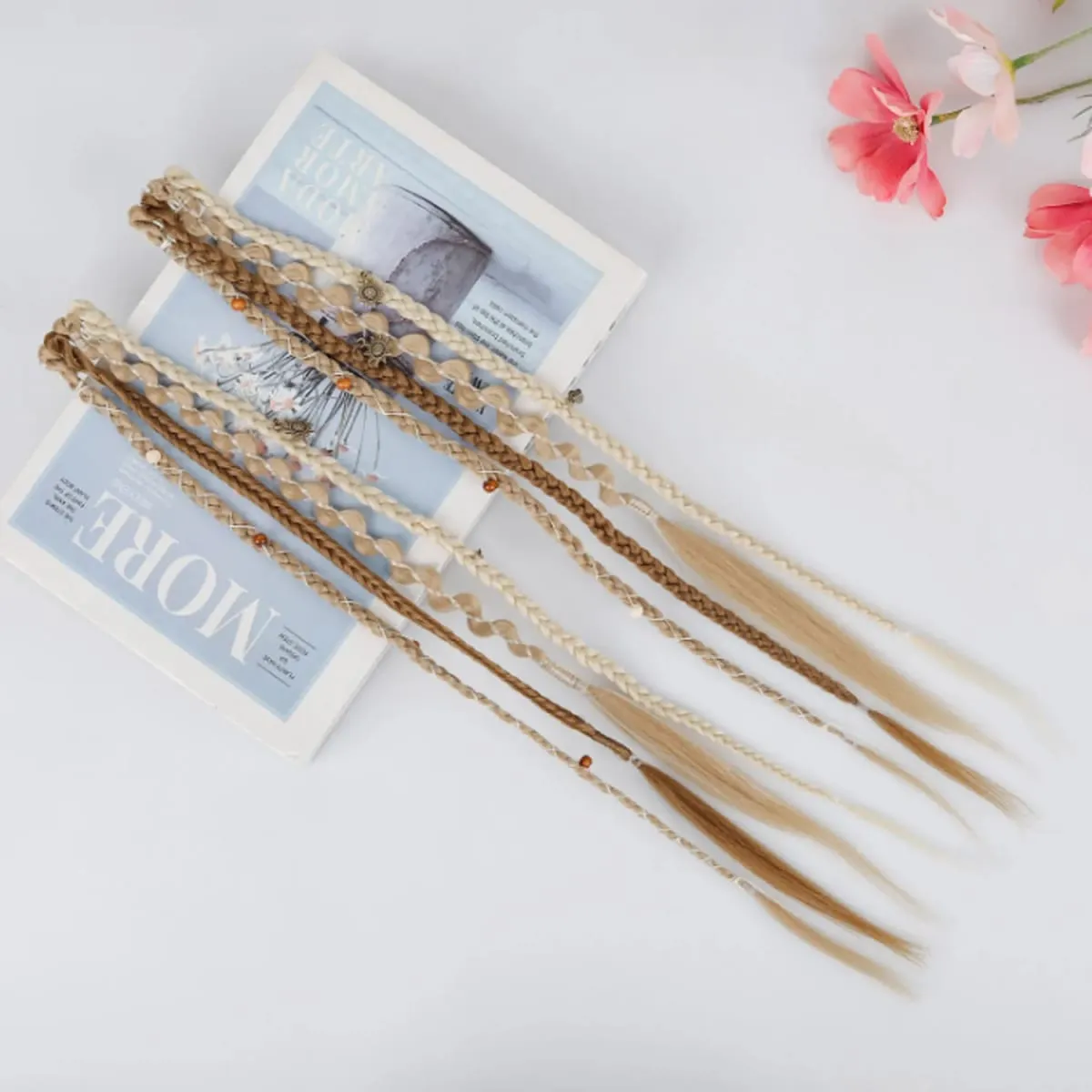 Clip in Braided Hair Extensions for Women Boho Dreadlock Clip in Braids with Beads 2pcs Handmade Synthetic Braided Hairpieces — image 3