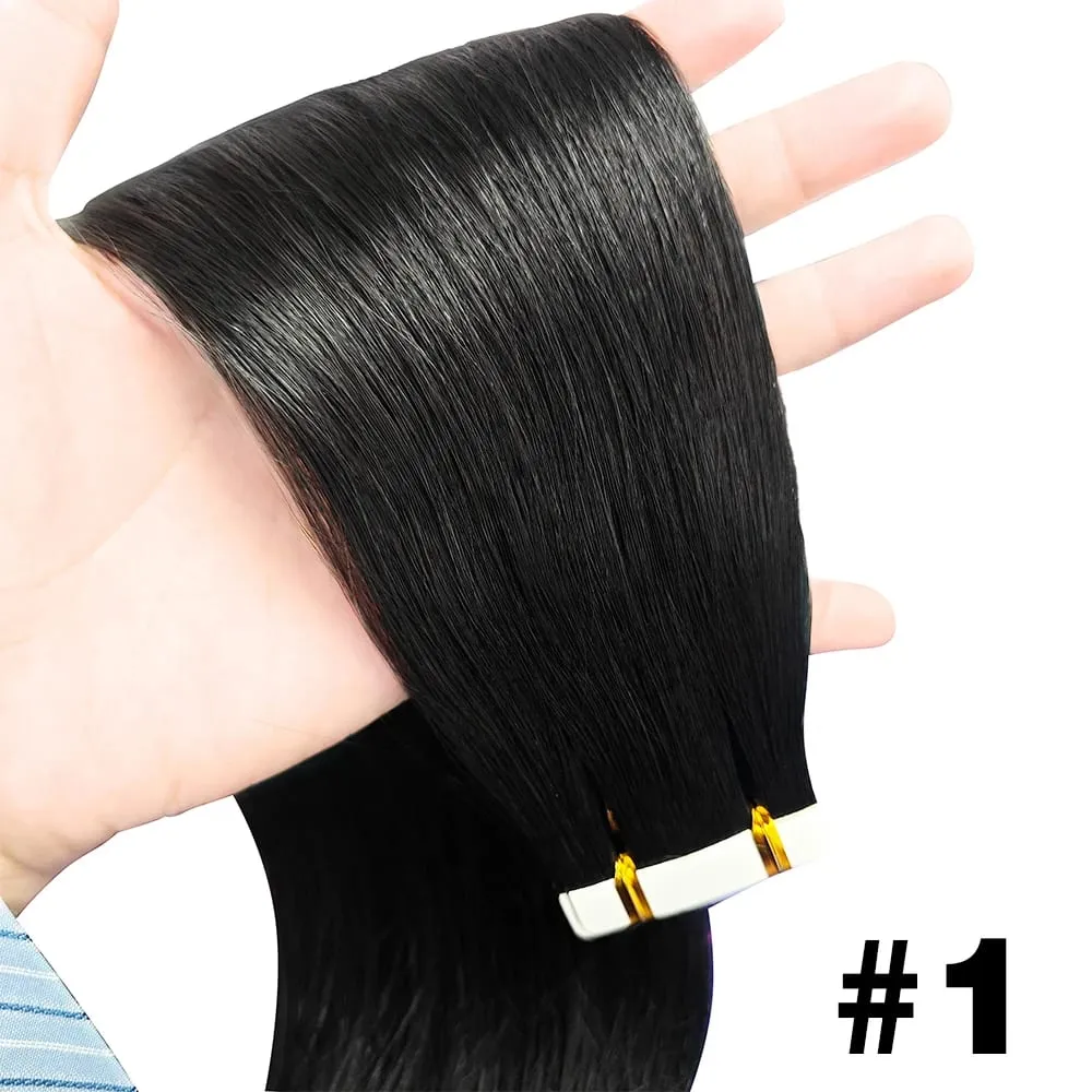 Real Human Hair Straight Tape In Extensions Double Sided For Skin Weft Tape In Hair Extensions 20Pcs Seamless Hair Extensions — image 1