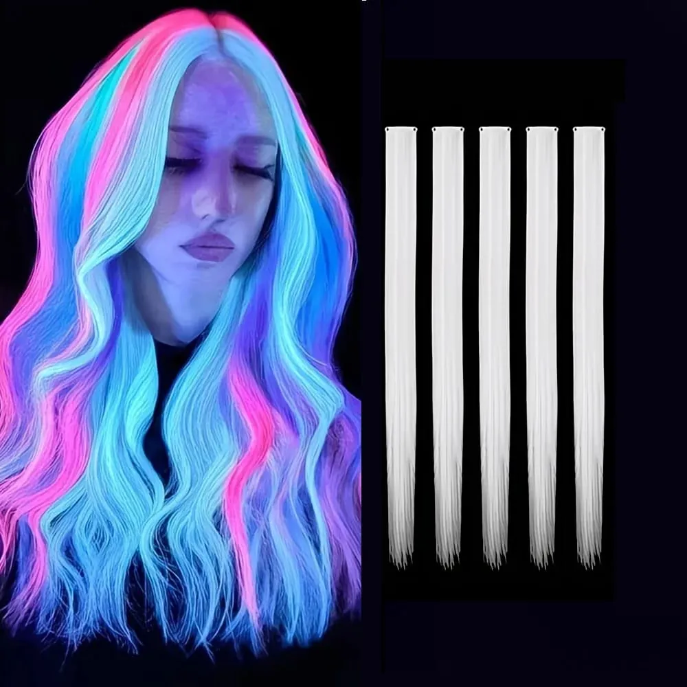 Glow in the Dark Hair Extensions Luminous Colored Hairpieces Colorful Hair Clips Synthetic Neon Fake Hair Clips Hair Accessories