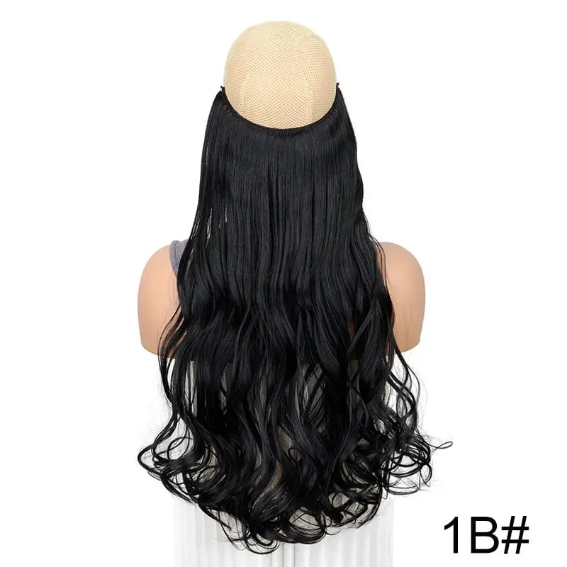 18Inch Synthetic Long Curly Fish Line Hairpiece Invisible Wire Halo Hair Extensions Heat Resistant Fluffy for Daily Styling