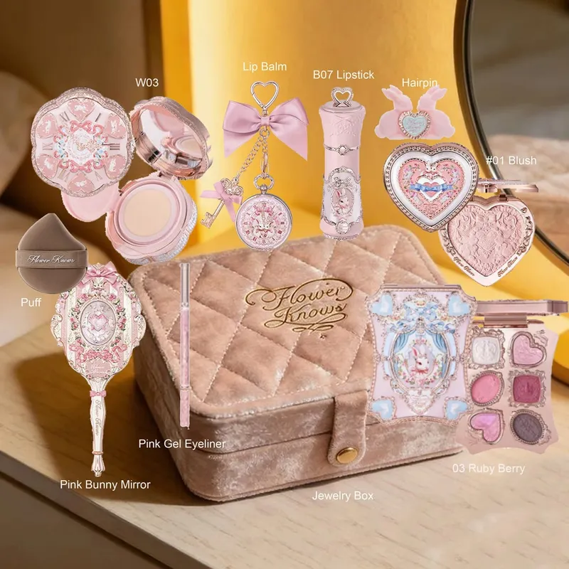 Flowerknows Strawberry Cupid All-In One Gift Box Makeup Kit Professional Palette Swan Blusher Blush Set Lip Cream Flower Knows