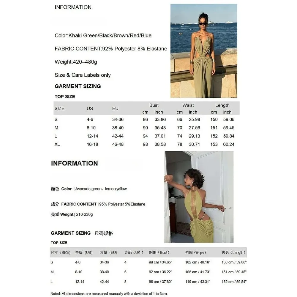 Sexy Deep V Metal Trim Spaghetti Strap Ruched Maxi Dress Cutout Crisscross Backless Slim Luxury Dresses Beach Vacation Evening — image 6
