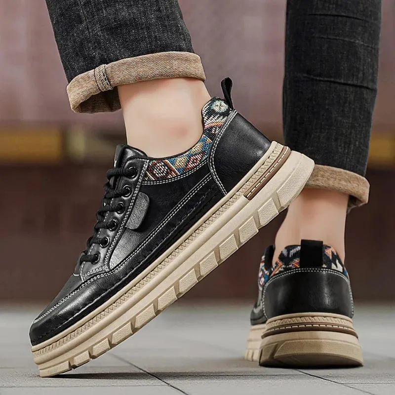 Men Spring Summer Casual Shoes Thick Sole Platform Sneakers Smooth Texture Woven Collar Lace Up Comfortable Footwear — image 5