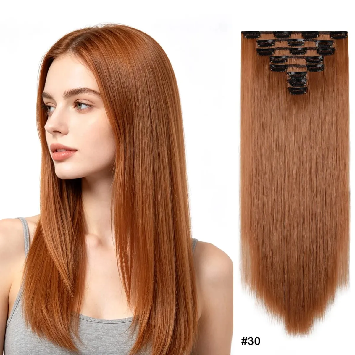 Clip In Hair Extensions Full Head 8 Pieces 17 Clips Synthetic Straight 24 Inch Matte Hair Set Multiple Colors