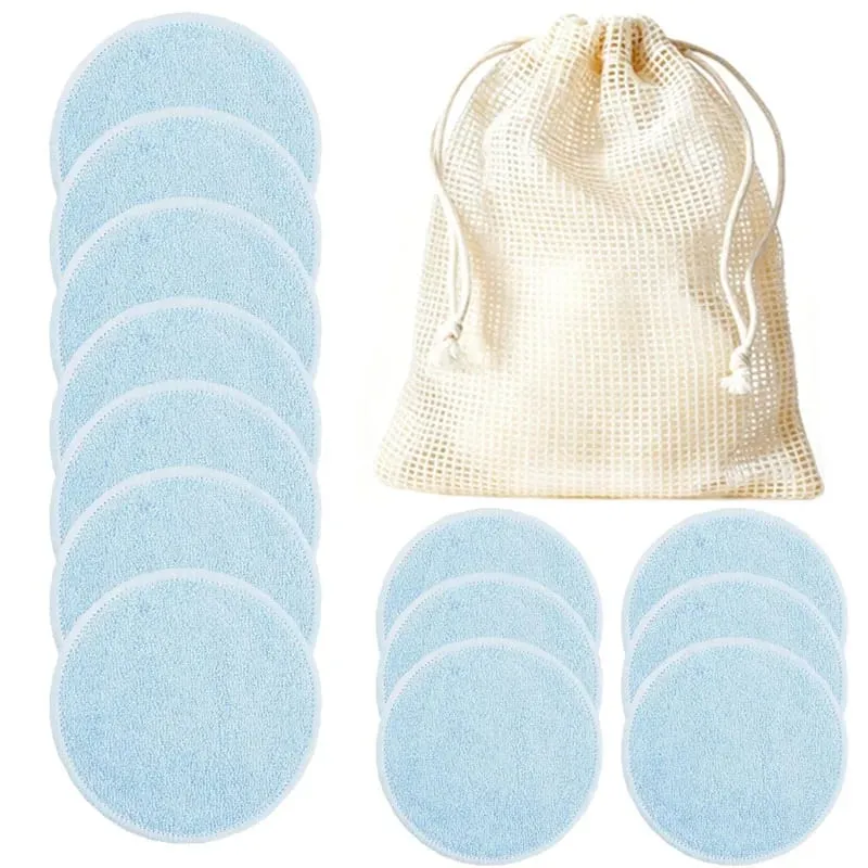 12pcs Reusable Cotton Pads Washable Makeup Remover Discs Washable Round Bamboo Make Up Pads Skin Care Tool HZM06