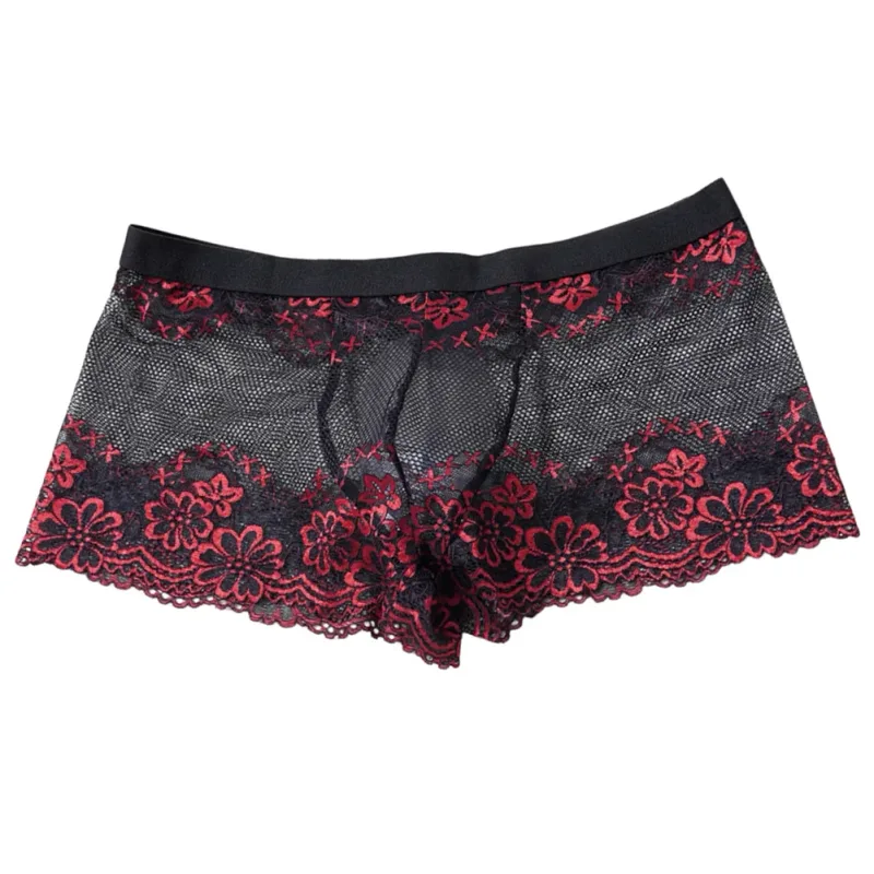 Men Lace Jacquard Mesh Boxer Shorts Underwear Hollow Temptation Exotic Trunks Silk Soft Quick Dry Breathable Sexy Panties — image 2
