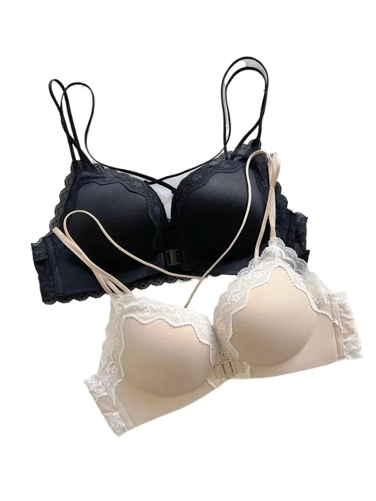 Pink Leopard Front Closure Bra Set Victoria Style Wireless Bra Push Up Enhance Bust 매력적인 Back Design for Small Bust Women — image 4