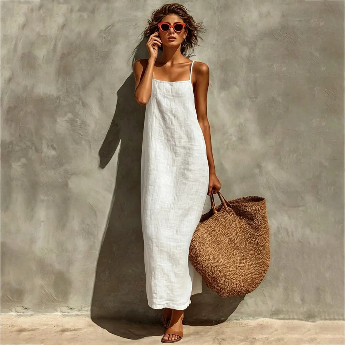 Summer Women Solid Color Casual Comfortable Slip Sundress Sand Beachwear Backless Sleeveless Loose Maxi Long Vacation Dresses — image 1