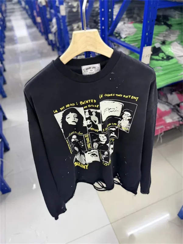 Autumn Winter New Saint Graffiti Print Vintage Washed High Street Casual Loose Cotton Versatile Hoodie Trendy Sports Top Men — image 9