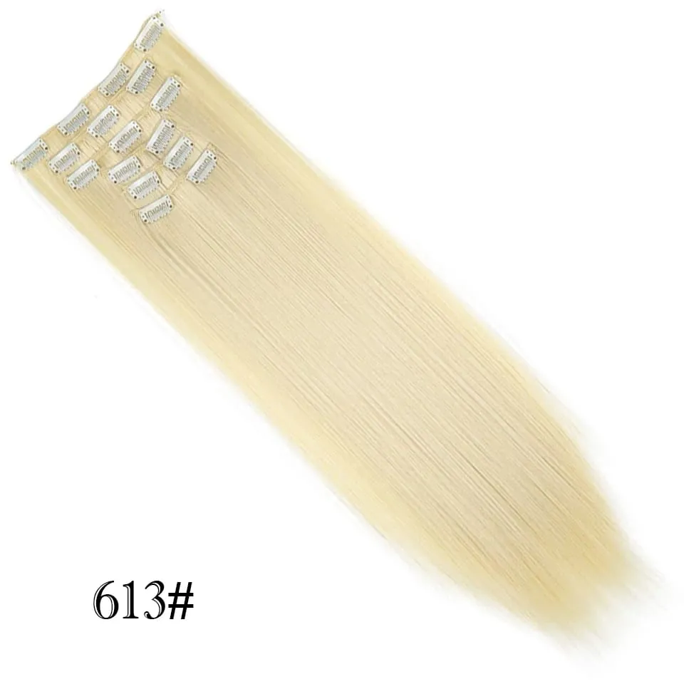 6Pcs/Set Clip In Hair Extension Synthetic Highlights Blonde Long Straight Hairpiece Full Head Thick Hairpieces for Women Girls — image 22