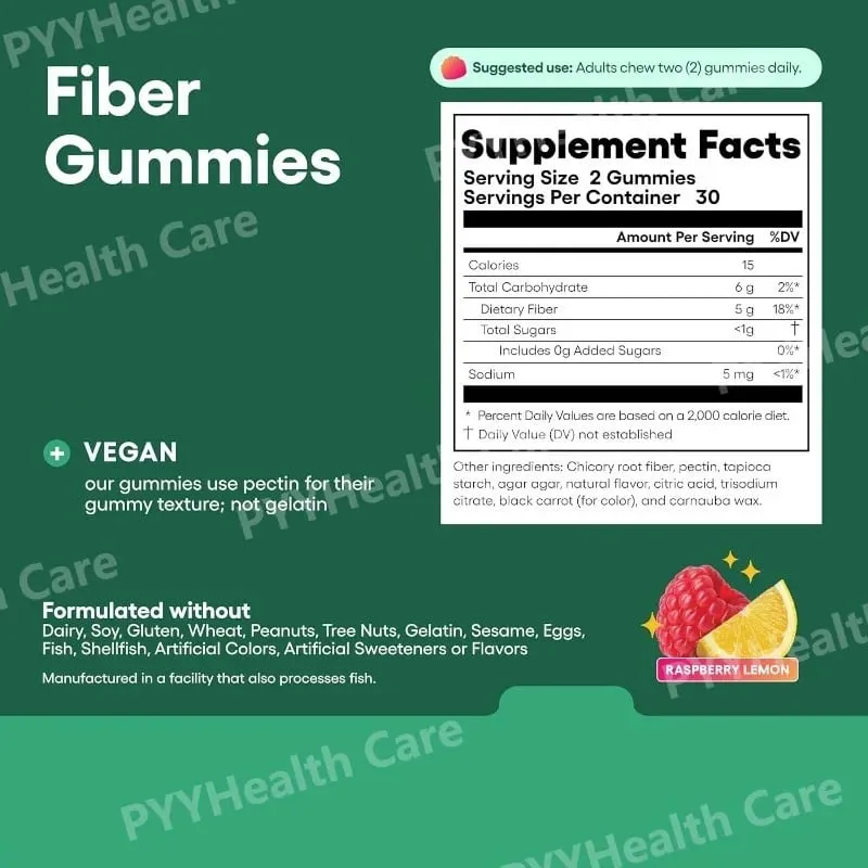 Fiber Gummies for Digestive Health and Regularity - Raspberry Lemon Flavor Natural Chicory Root Prebiotic Fiber - Daily Gummy — image 7