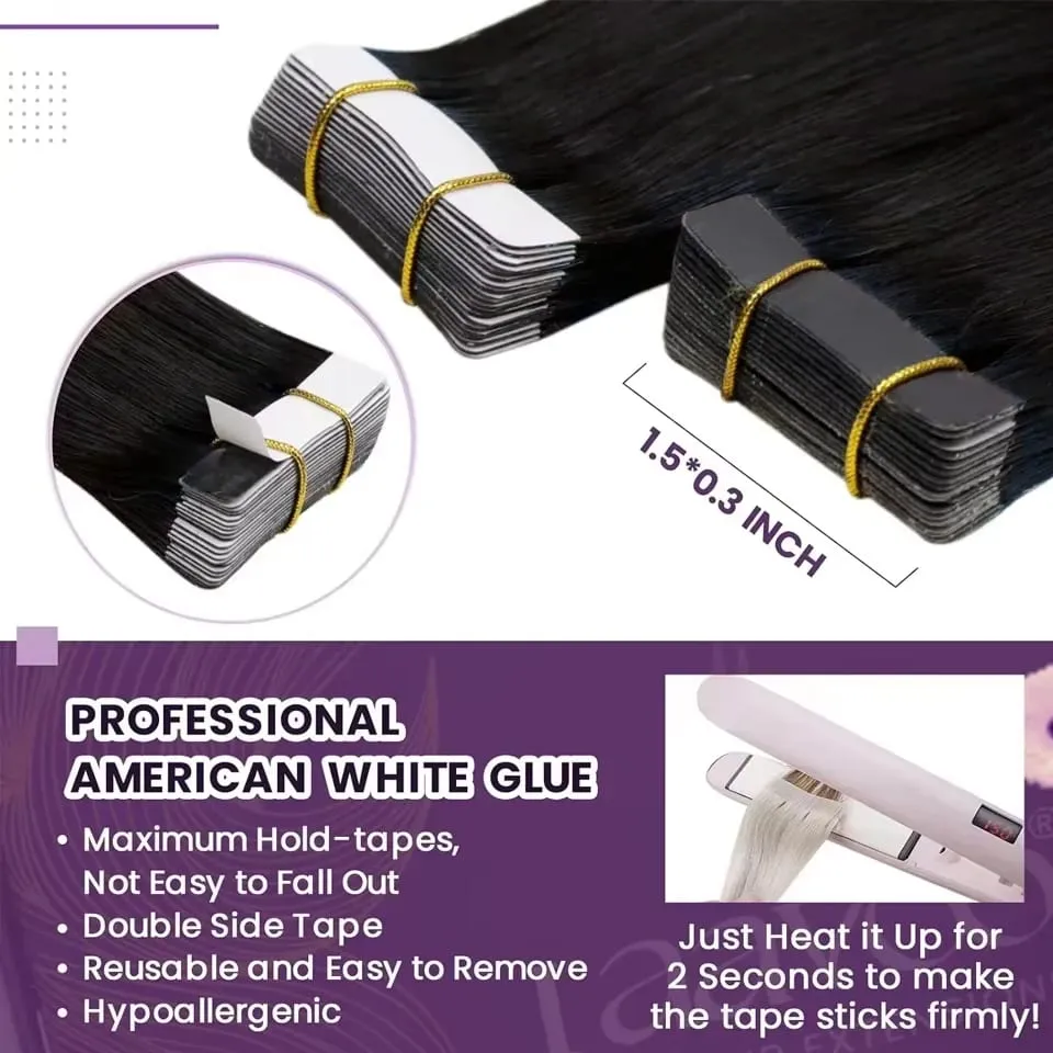 Natural Color Tape In Hair Extensions Virgin Human Hair Silk Straight Invisible Tape On Extensions Color #4 for Women 50G 20pcs — image 4