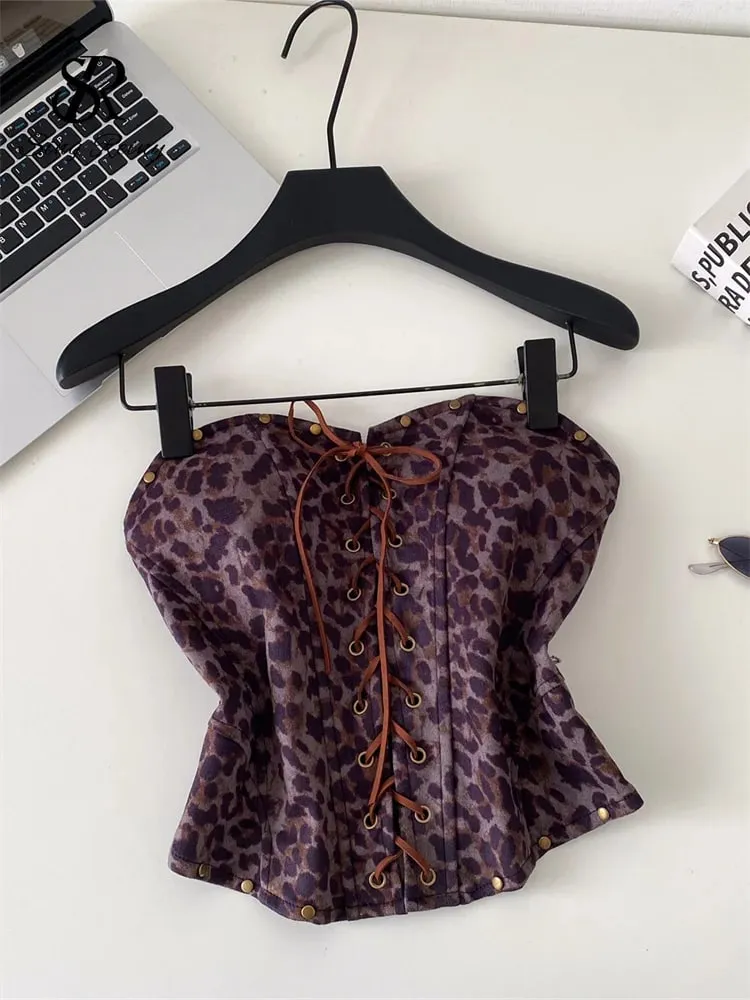 Sexy Leopard Paisley Print Top Spicy Girl Lace Up Stretch Bodycon Strapless Tank Top Ladies Hotsweet Clubwear Camisole — image 4
