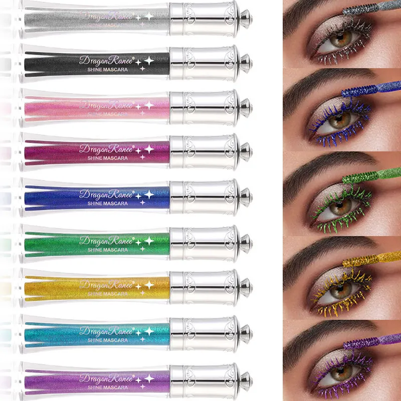 Máscara de pestañas colorida con diamante brillante, máscara resistente al agua con purpurina azul, extensión de pestañas de belleza, maquillaje de ojos brillante de secado rápido