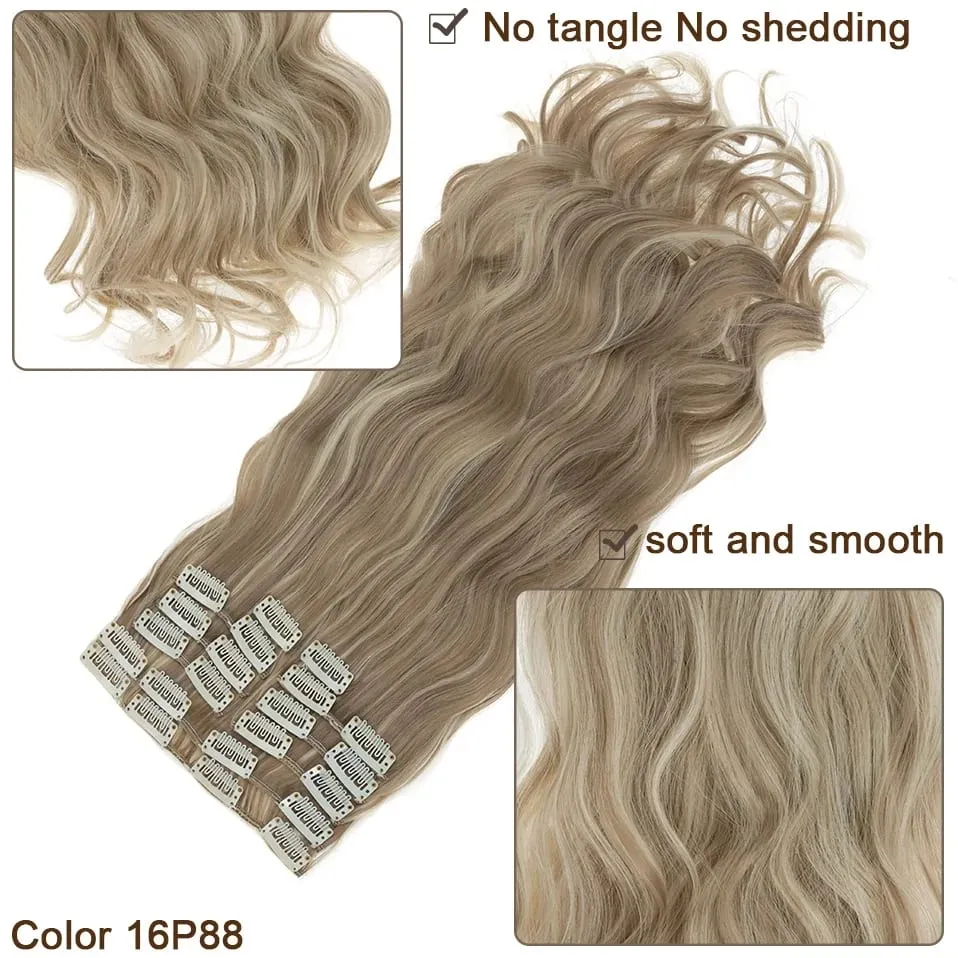 180g 12PCS Wavy Clip in Hair Extensions 22" Long Synthetic Thick Clip On Hair Extensions for Women Full Head Hairpiece — image 3