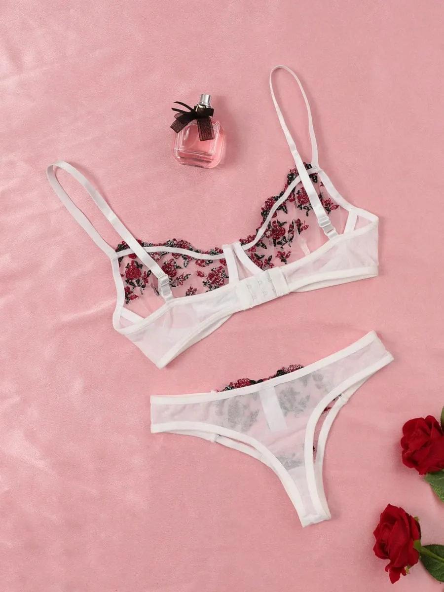 Sexy Lace Lingerie Bra And Panty Sets Women Underwear Flower Embroidery Bralette Set — image 3
