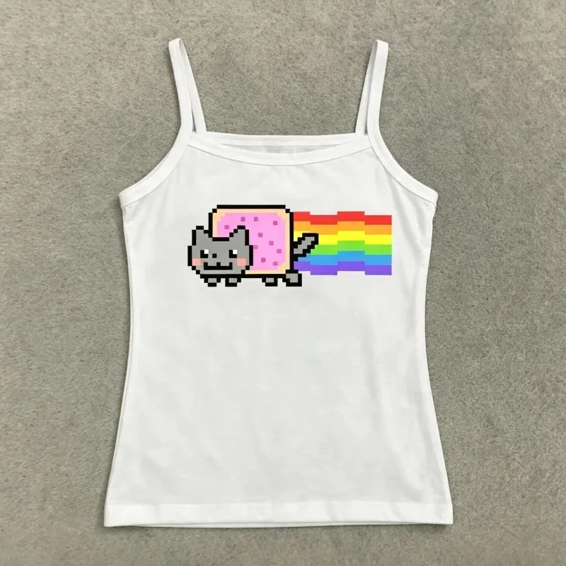 European American Y2K New Summer Cool Vibrant Hot Girl Tank Top Cartoon Pigment Print Sleeveless Casual Cami Top For Ladies — image 5
