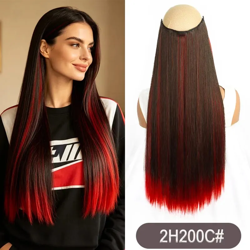 Synthetic 24Inch Long Straight One Piece Rainbow Highlight Clip In Hair Extensions for Women Daily Use Easy Wear — image 13