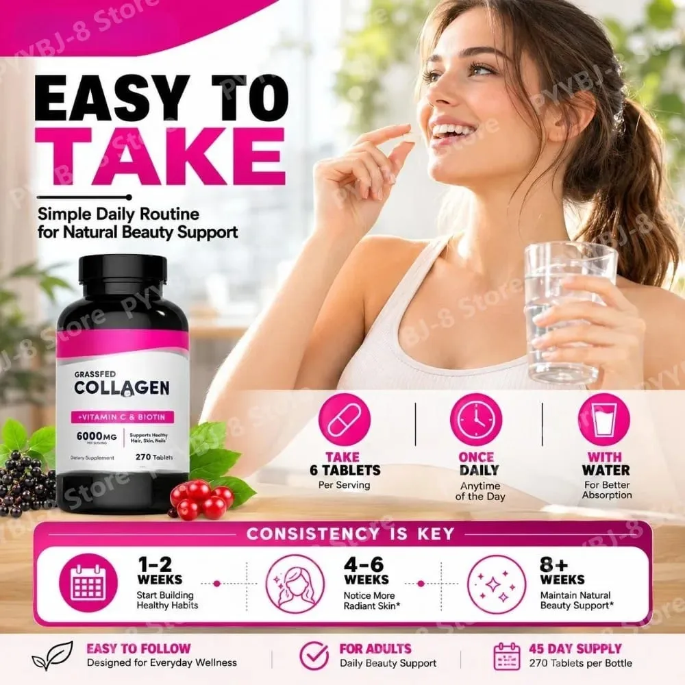 Collagen Tablets 6000mg with Vitamin C and Biotin Hair Skin Nails Beauty Support Dietary Supplement 270 Tablets — image 3