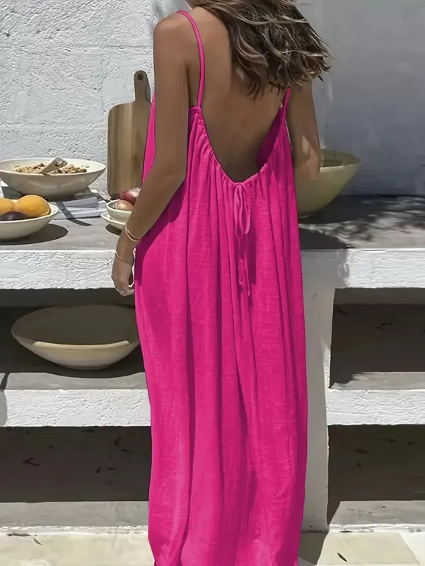 Women's Loose Sundress Sexy Backless Lace Up Slip White Linen Homewear Long Maxi Party Dresses OUFY-20260409001 — image 8