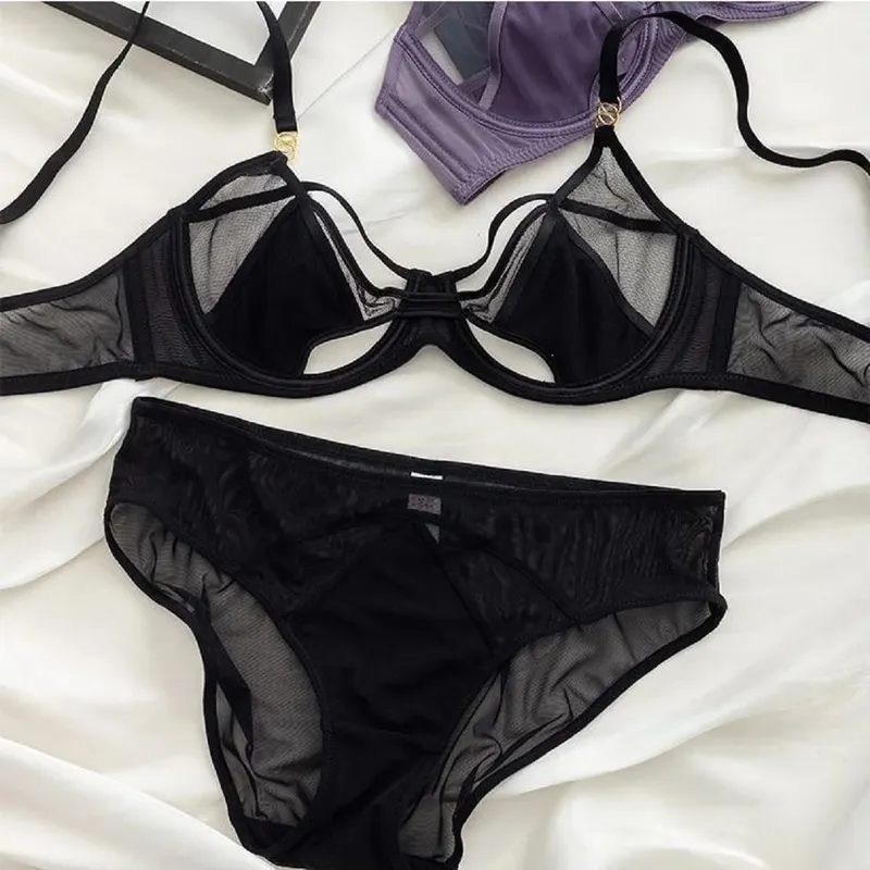 Women Underwear Set 2pc Summer Ultra-thin Sexy Lace Breathable Bra Set Mesh French High Quality Mesh Lingerie Clothing — image 4