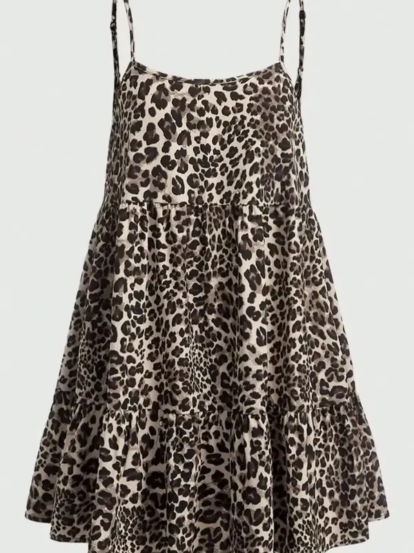 Ladies Leopard Print Halter Dress with Adjustable Straps Vintage Sexy Style Padded Gauze Skirt Fashionable And Versatile