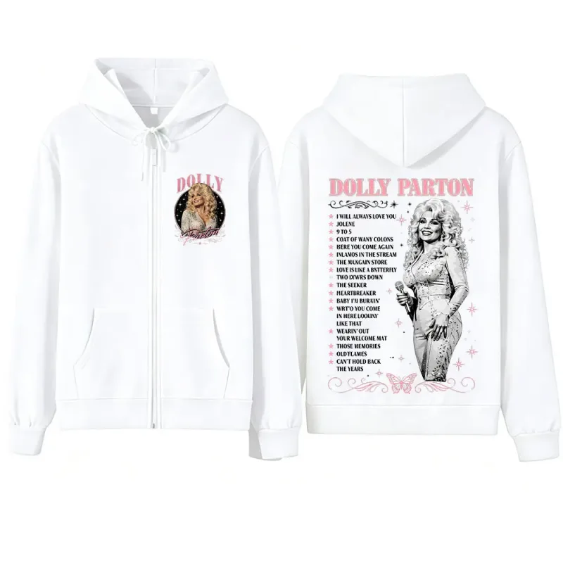 Dolly Parton Legend Country Music Zipper Hoodies Men Women Fashion Long Sleeve Oversized Zip Up Hooded Sweatshirts Jackets Coats