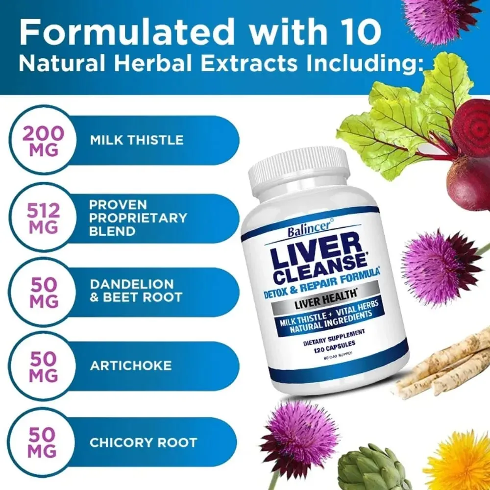 Liver Cleanse Detox & Repair Fatty Liver Formula - Milk Thistle Silymarin Artichoke Extract Dandelion - Liver Health