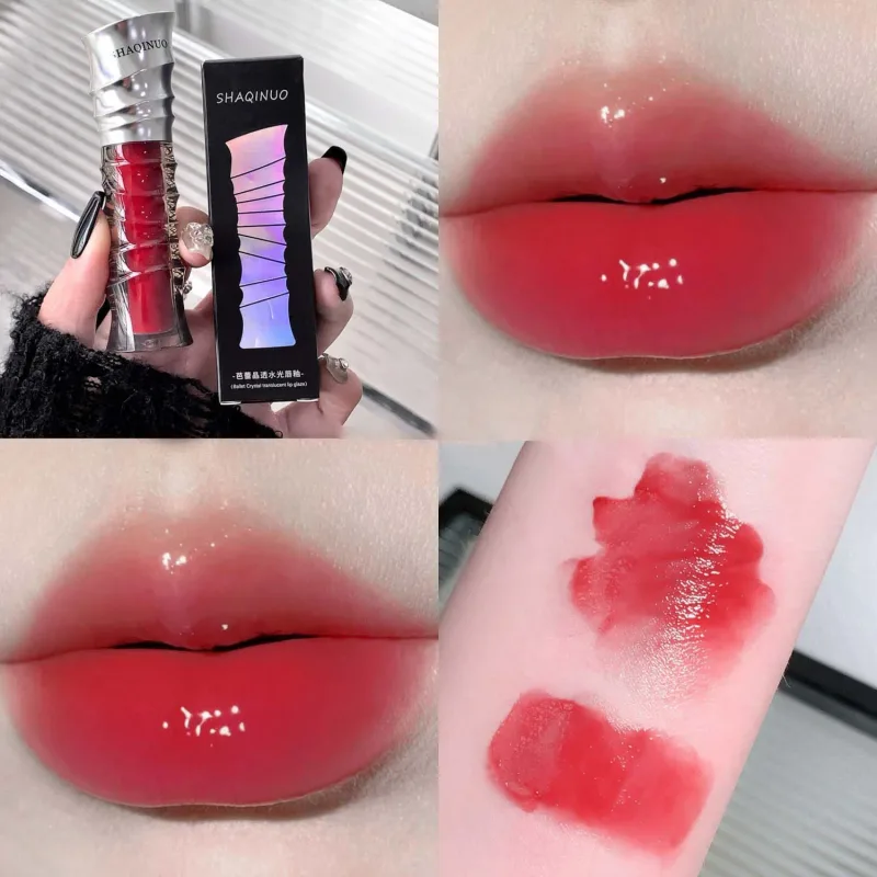 크리스탈 펑크 레드 브라운 글로시 립 얼룩 미러 립 글레이즈 쉬어 누드 글리터 립 색조 워터리 샤인 플럼 핑 메이크업 화장품
