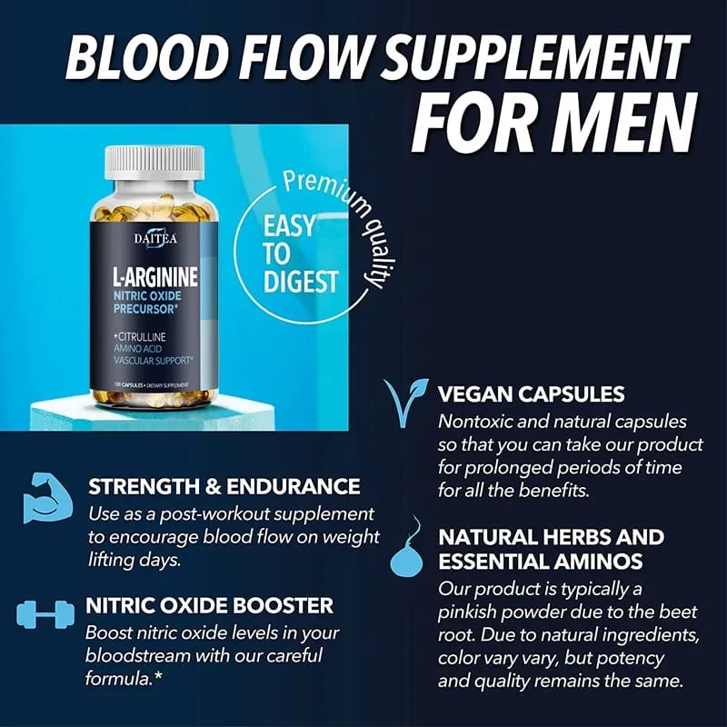 Daitea L-Arginine Supplement - For energy strength and endurance support during exercise | Muscle Mass Non-GMO — image 4