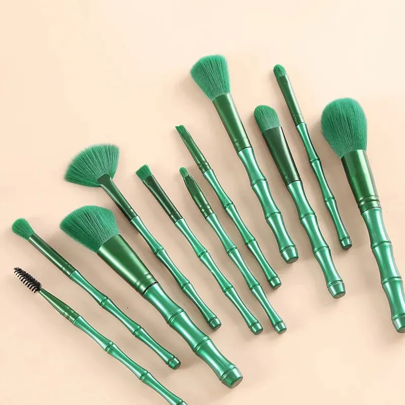 11Pcs Bamboo Makeup Brushes Kit Soft Dense Hair Multifunctional Brush Set Foundation Face Powder Eyeshadow Blush