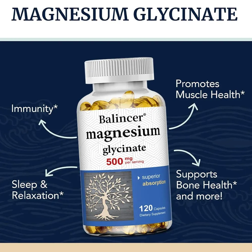 Magnesium Glycinate Capsules 500mg - Supports Muscle Joint and Heart Health Promotes Deep Sleep — image 2