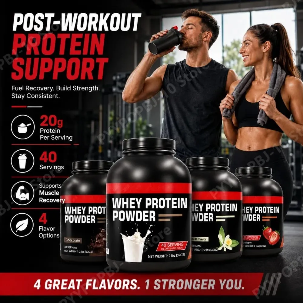 Whey Protein Powder Concentrate 20G Protein Supports Muscle Growth & Recovery Chocolate Vanilla Strawberry Milk 40 Servings 1kg — image 4