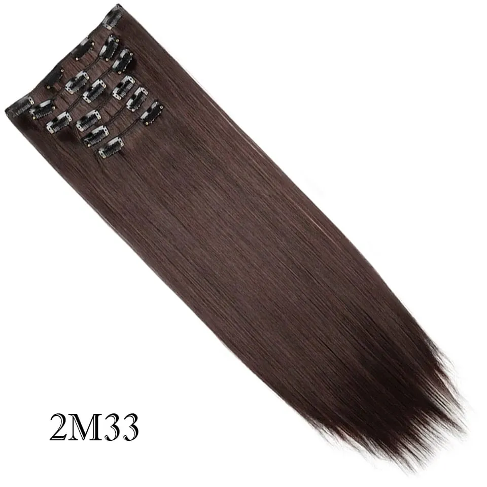 6Pcs/Set Clip In Hair Extension Synthetic Highlights Blonde Long Straight Hairpiece Full Head Thick Hairpieces for Women Girls — image 10