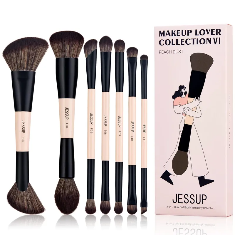 Jessup pincéis de maquiagem conjunto 4/6/7/10/14/15 pçs fundação escova de maquiagem rosto sombra mistura destacando corretivo luxo roxo — image 12