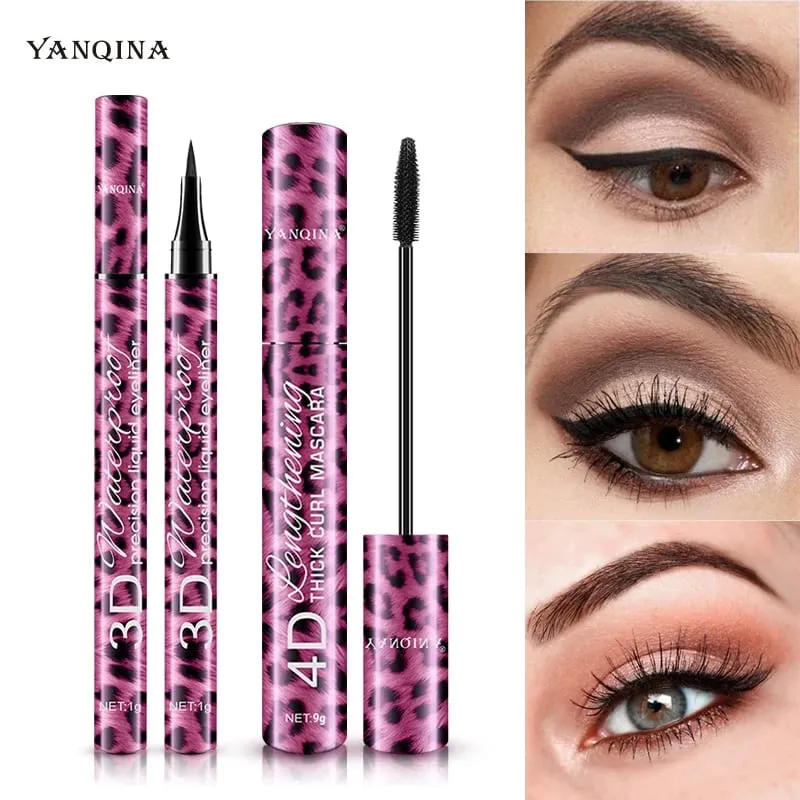 4D Waterproof Mascara & Liquid Eyeliner Set Thick Curling Eye Makeup Cosmetic Kit For Beginners — image 2