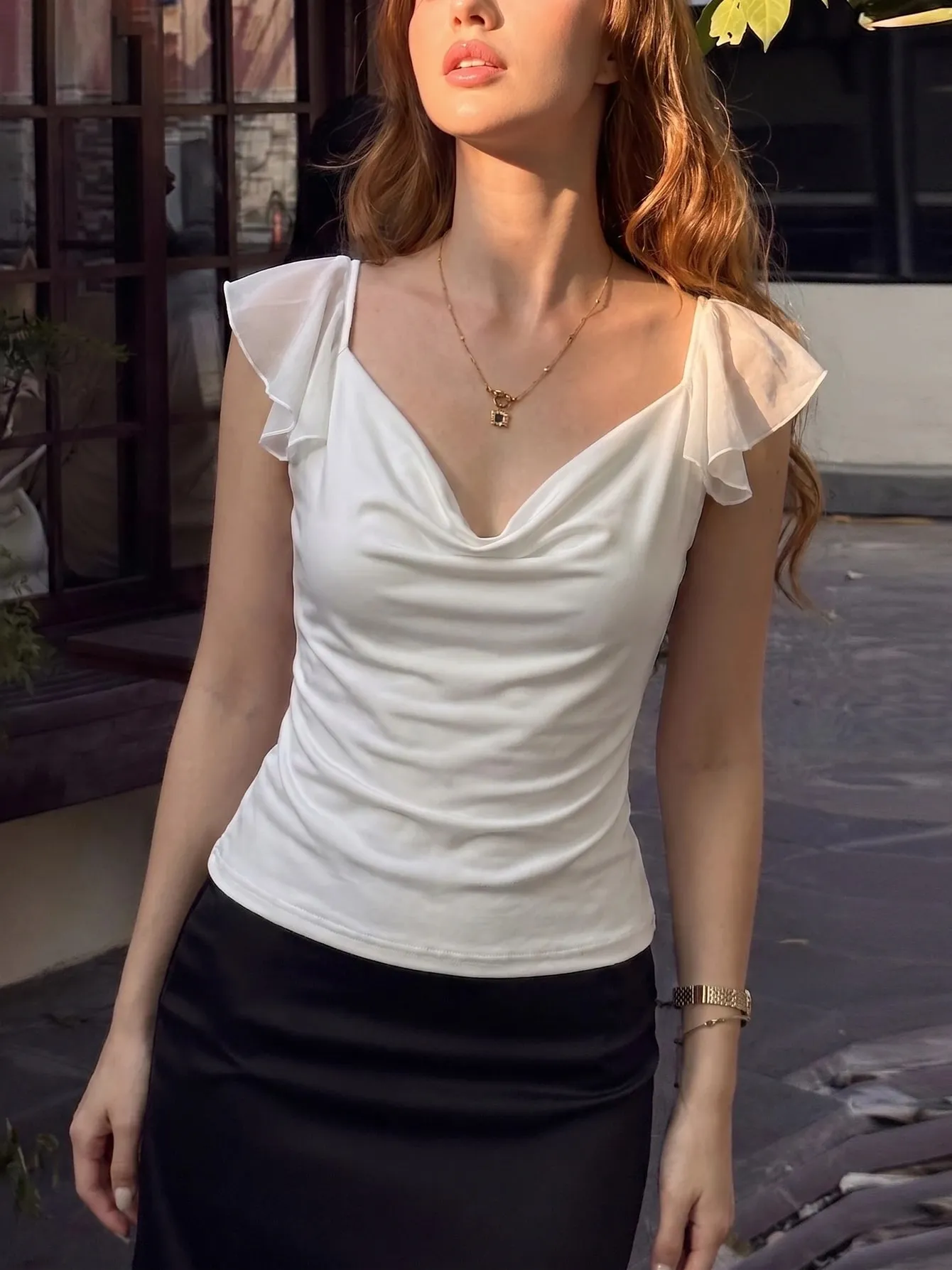 Dulzura Swinging Collar Backless Chiffon Patchwork Tank Top Women'S Solid Sexy Casual Y2K Top Party Vacation Beach Summer Outfit — image 3
